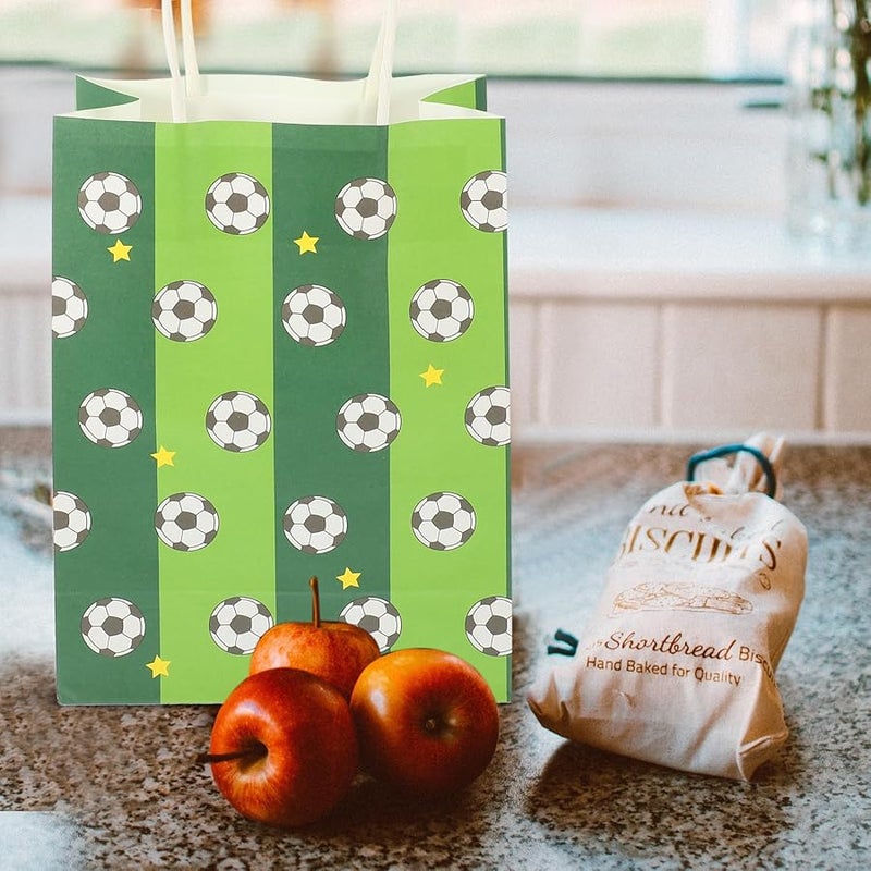 Green Checkered Soccer Theme Paper Bags 12Pcs Football Party Favor Treat Bags - Image 1